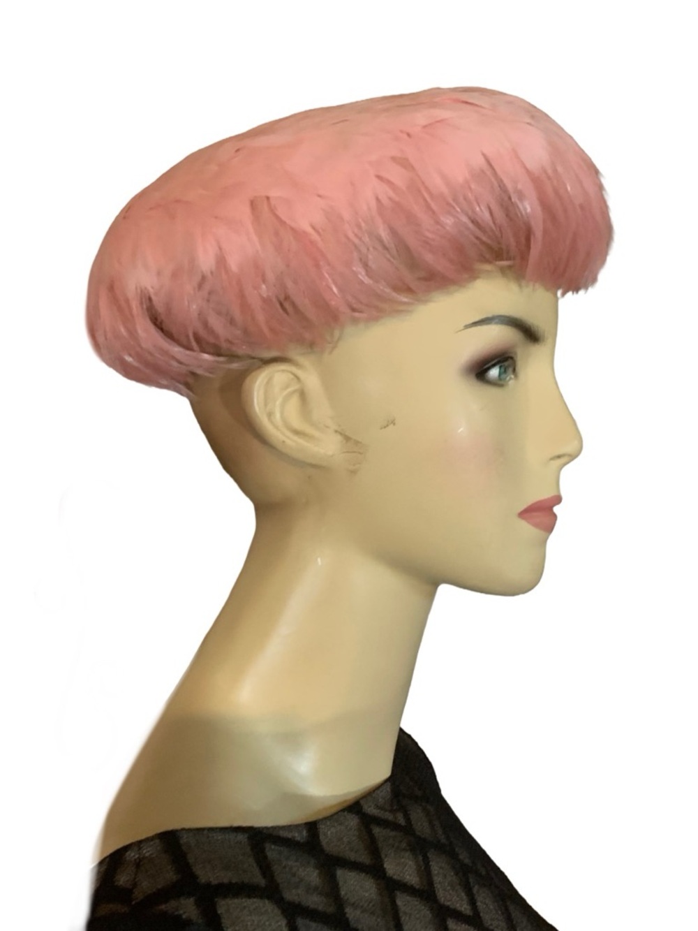 VINTAGE 1960'S MARSHALL FIELDS PINK FEATHER FASCINATOR CAP